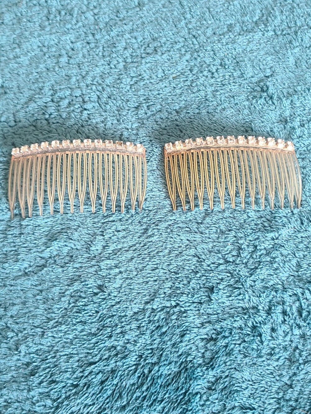 Vintage Rhinestone Decorative Hair Combs - Silver Crystal Accent (Pair)